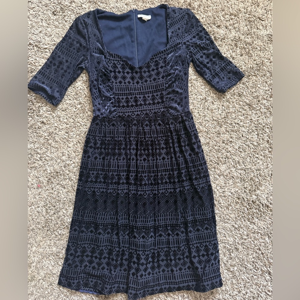 Meadow Rue Navy Geometric Long Sleeve XS Dress
